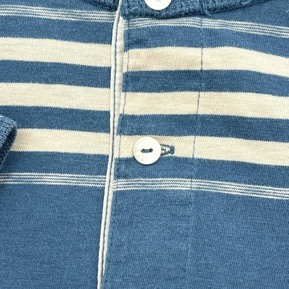 Polo Ralph Lauren Shirt Mens XL Blue Stripe Henley Knit Short Sleeve Cotton VTG